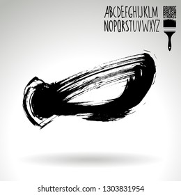 Black brush stroke and handwritten alphabet. Grunge vector abstract hand - painted element. Underline and border design.