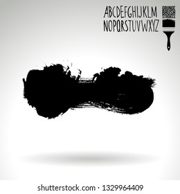 Black brush stroke and handwritten alphabet. Grunge vector abstract hand - painted element. Underline and border design.