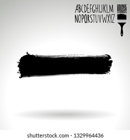Black brush stroke and handwritten alphabet. Grunge vector abstract hand - painted element. Underline and border design.
