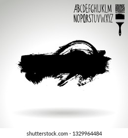 Black brush stroke and handwritten alphabet. Grunge vector abstract hand - painted element. Underline and border design.
