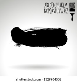 Black brush stroke and handwritten alphabet. Grunge vector abstract hand - painted element. Underline and border design.