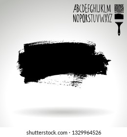 Black brush stroke and handwritten alphabet. Grunge vector abstract hand - painted element. Underline and border design.