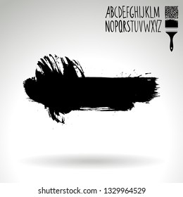 Black brush stroke and handwritten alphabet. Grunge vector abstract hand - painted element. Underline and border design.
