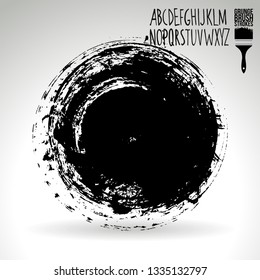 Black brush stroke and handwritten alphabet. Grunge vector abstract hand - painted element. Underline and border design.