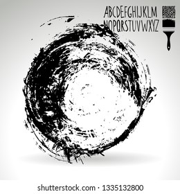 Black brush stroke and handwritten alphabet. Grunge vector abstract hand - painted element. Underline and border design.