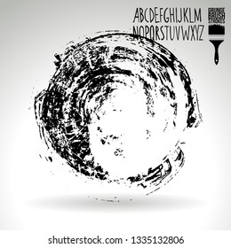 Black brush stroke and handwritten alphabet. Grunge vector abstract hand - painted element. Underline and border design.