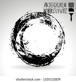 Black brush stroke and handwritten alphabet. Grunge vector abstract hand - painted element. Underline and border design.