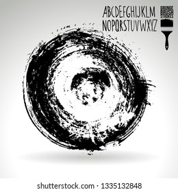 Black brush stroke and handwritten alphabet. Grunge vector abstract hand - painted element. Underline and border design.