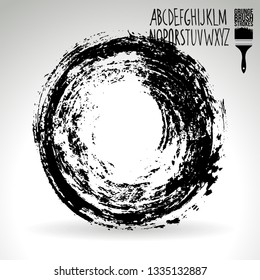 Black brush stroke and handwritten alphabet. Grunge vector abstract hand - painted element. Underline and border design.