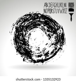 Black brush stroke and handwritten alphabet. Grunge vector abstract hand - painted element. Underline and border design.