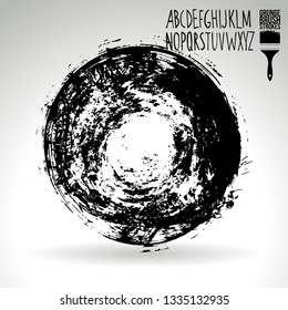 Black brush stroke and handwritten alphabet. Grunge vector abstract hand - painted element. Underline and border design.