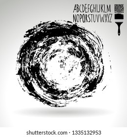 Black brush stroke and handwritten alphabet. Grunge vector abstract hand - painted element. Underline and border design.