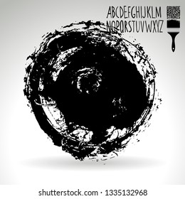 Black brush stroke and handwritten alphabet. Grunge vector abstract hand - painted element. Underline and border design.