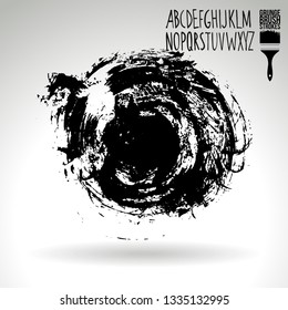 Black brush stroke and handwritten alphabet. Grunge vector abstract hand - painted element. Underline and border design.