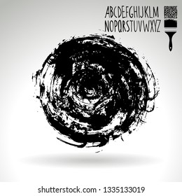 Black brush stroke and handwritten alphabet. Grunge vector abstract hand - painted element. Underline and border design.