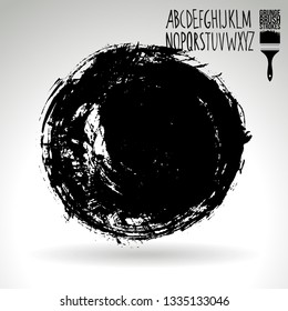 Black brush stroke and handwritten alphabet. Grunge vector abstract hand - painted element. Underline and border design.