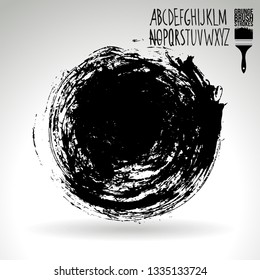Black brush stroke and handwritten alphabet. Grunge vector abstract hand - painted element. Underline and border design.
