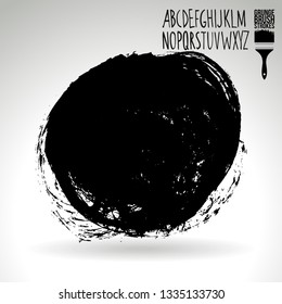 Black brush stroke and handwritten alphabet. Grunge vector abstract hand - painted element. Underline and border design.