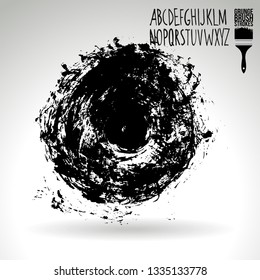 Black brush stroke and handwritten alphabet. Grunge vector abstract hand - painted element. Underline and border design.