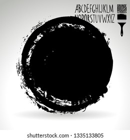 Black brush stroke and handwritten alphabet. Grunge vector abstract hand - painted element. Underline and border design.