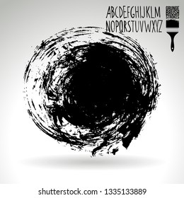 Black brush stroke and handwritten alphabet. Grunge vector abstract hand - painted element. Underline and border design.