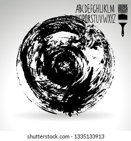 Black brush stroke and handwritten alphabet. Grunge vector abstract hand - painted element. Underline and border design.