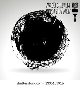 Black brush stroke and handwritten alphabet. Grunge vector abstract hand - painted element. Underline and border design.