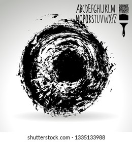 Black brush stroke and handwritten alphabet. Grunge vector abstract hand - painted element. Underline and border design.