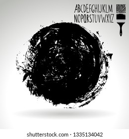 Black brush stroke and handwritten alphabet. Grunge vector abstract hand - painted element. Underline and border design.