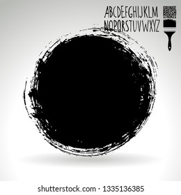 Black brush stroke and handwritten alphabet. Grunge vector abstract hand - painted element. Underline and border design.