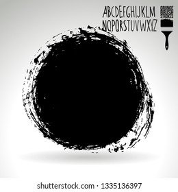Black brush stroke and handwritten alphabet. Grunge vector abstract hand - painted element. Underline and border design.