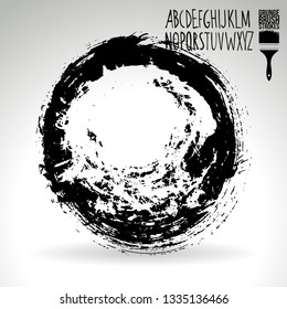 Black brush stroke and handwritten alphabet. Grunge vector abstract hand - painted element. Underline and border design.