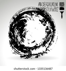 Black brush stroke and handwritten alphabet. Grunge vector abstract hand - painted element. Underline and border design.