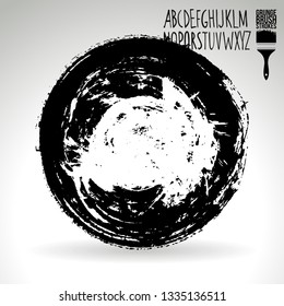 Black brush stroke and handwritten alphabet. Grunge vector abstract hand - painted element. Underline and border design.