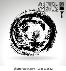 Black brush stroke and handwritten alphabet. Grunge vector abstract hand - painted element. Underline and border design.