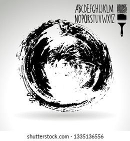 Black brush stroke and handwritten alphabet. Grunge vector abstract hand - painted element. Underline and border design.