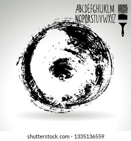 Black brush stroke and handwritten alphabet. Grunge vector abstract hand - painted element. Underline and border design.