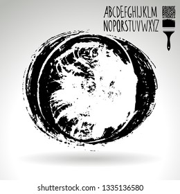 Black brush stroke and handwritten alphabet. Grunge vector abstract hand - painted element. Underline and border design.