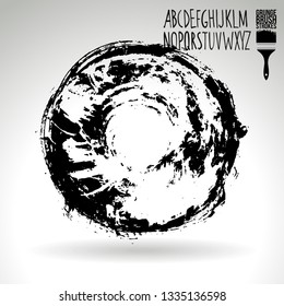 Black brush stroke and handwritten alphabet. Grunge vector abstract hand - painted element. Underline and border design.