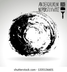 Black brush stroke and handwritten alphabet. Grunge vector abstract hand - painted element. Underline and border design.