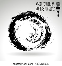 Black brush stroke and handwritten alphabet. Grunge vector abstract hand - painted element. Underline and border design.