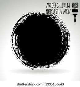 Black brush stroke and handwritten alphabet. Grunge vector abstract hand - painted element. Underline and border design.