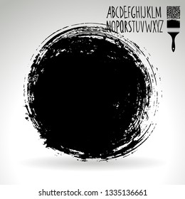 Black brush stroke and handwritten alphabet. Grunge vector abstract hand - painted element. Underline and border design.