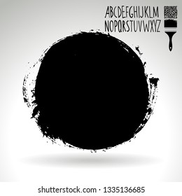 Black brush stroke and handwritten alphabet. Grunge vector abstract hand - painted element. Underline and border design.