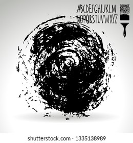Black brush stroke and handwritten alphabet. Grunge vector abstract hand - painted element. Underline and border design.