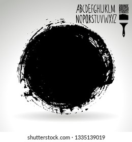 Black brush stroke and handwritten alphabet. Grunge vector abstract hand - painted element. Underline and border design.