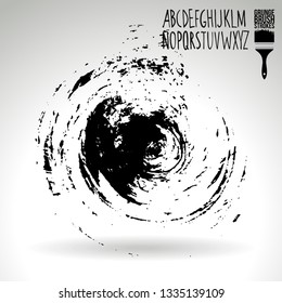 Black brush stroke and handwritten alphabet. Grunge vector abstract hand - painted element. Underline and border design.