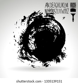 Black brush stroke and handwritten alphabet. Grunge vector abstract hand - painted element. Underline and border design.