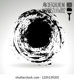 Black brush stroke and handwritten alphabet. Grunge vector abstract hand - painted element. Underline and border design.