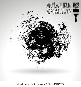 Black brush stroke and handwritten alphabet. Grunge vector abstract hand - painted element. Underline and border design.